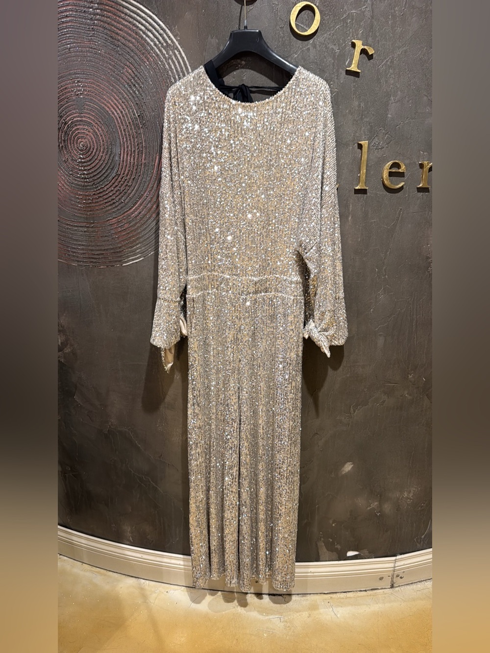 DAY Sequin Long Sleeve Evening jumpsuits- Silver size US 4 open back NWT